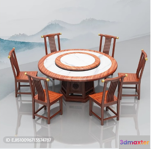 Wooden Dining Table 3D Model - 3351 - VRAY Render