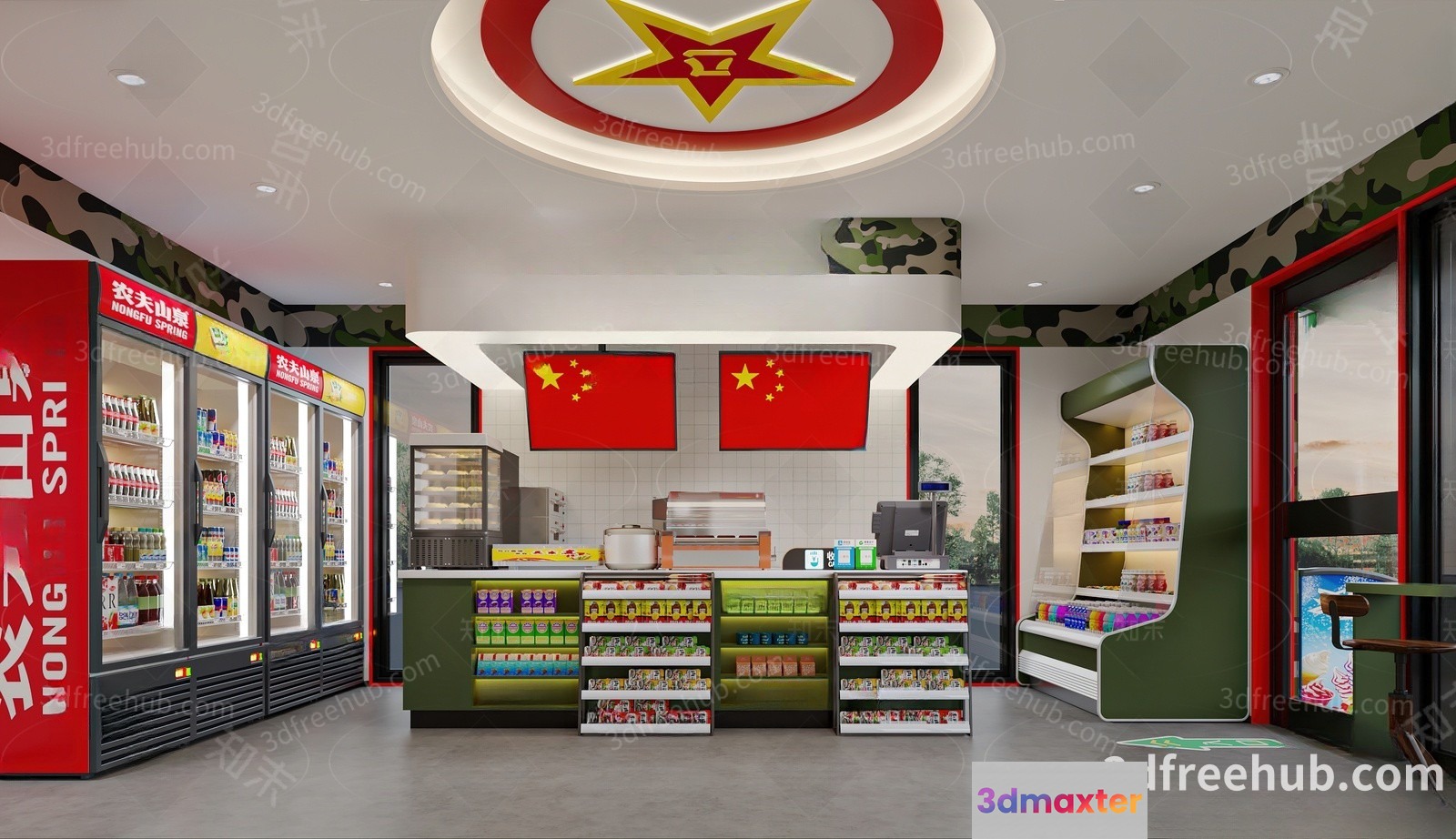 The Main Subject Is A Convenience Store With A Military Theme 3D Model - 19996 - VRAY Render