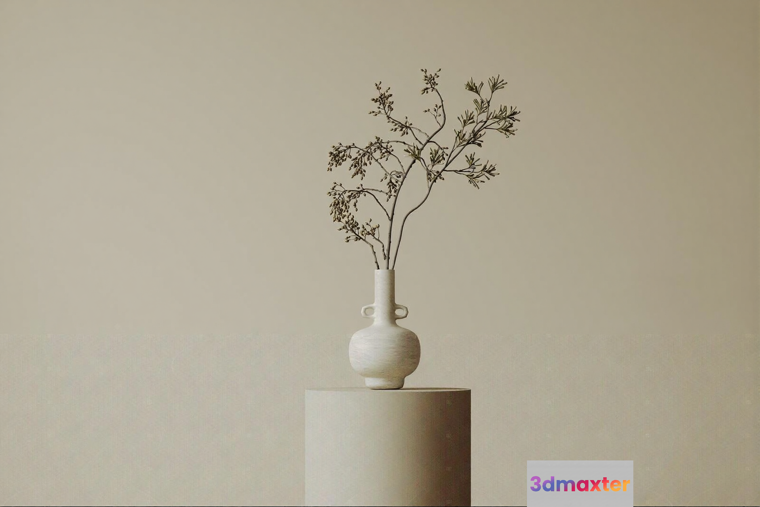White Vase With Plants 3D Model - 6895 - VRAY Render