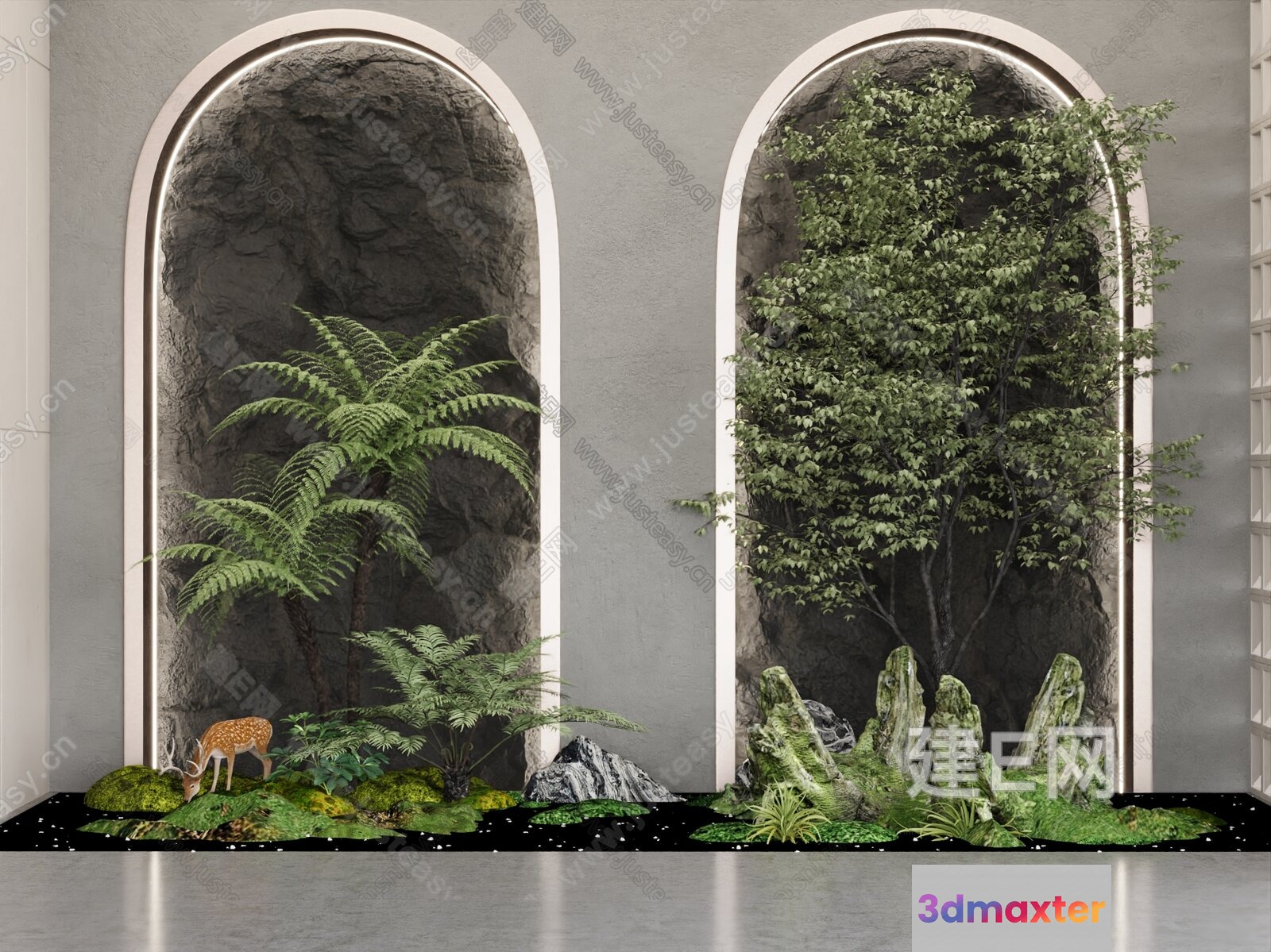 A Large Window With A White Frame 3D Model - 11828 - VRAY Render