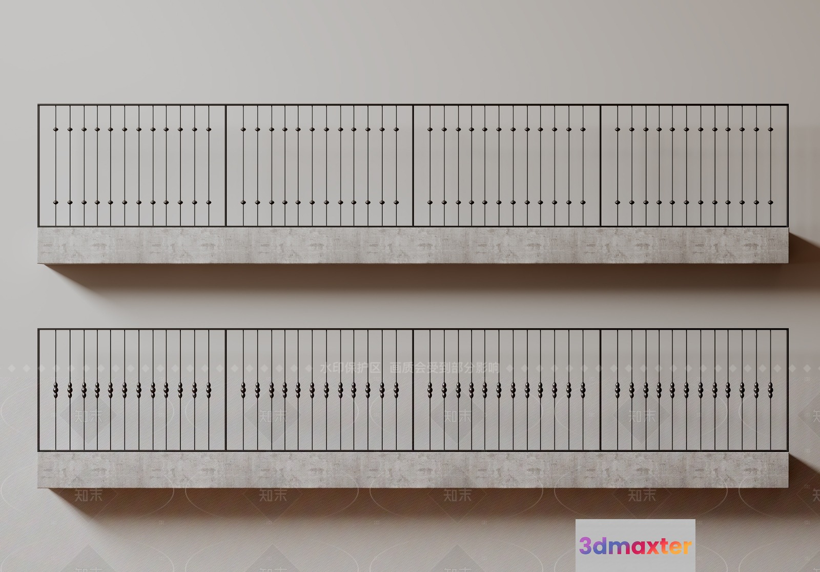 Two Identical Metal Fences 3D Model - 5826 - VRAY Render