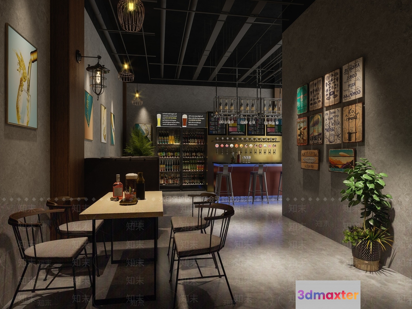 Modern Bar Area 3D Model - 2043 - VRAY Render