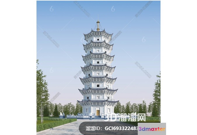 A Tall White Pagoda 3D Model - 5592 - VRAY Render