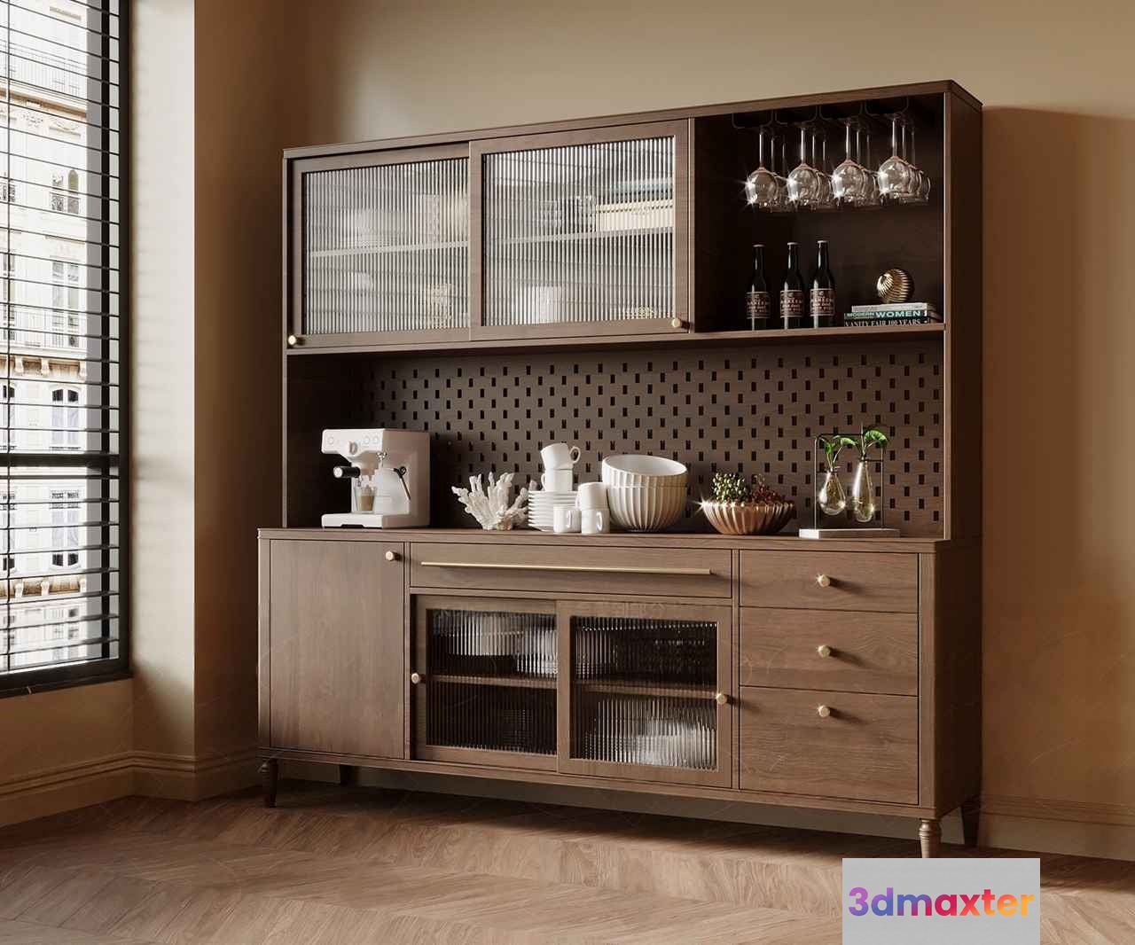 Mid-Century Modern Hutch 3D Model - 1460 - VRAY Render