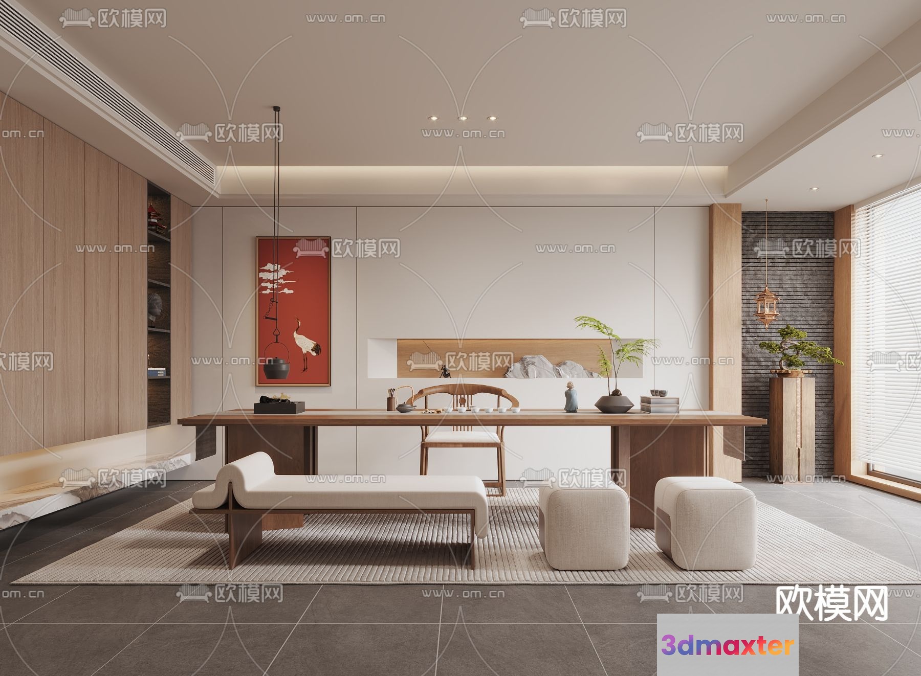 Modern Asian-Inspired Living Room 3D Model - 3445 - VRAY Render