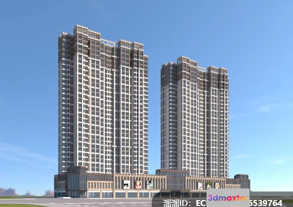 Two Tall Buildings 3D Model - 1159 - VRAY Render