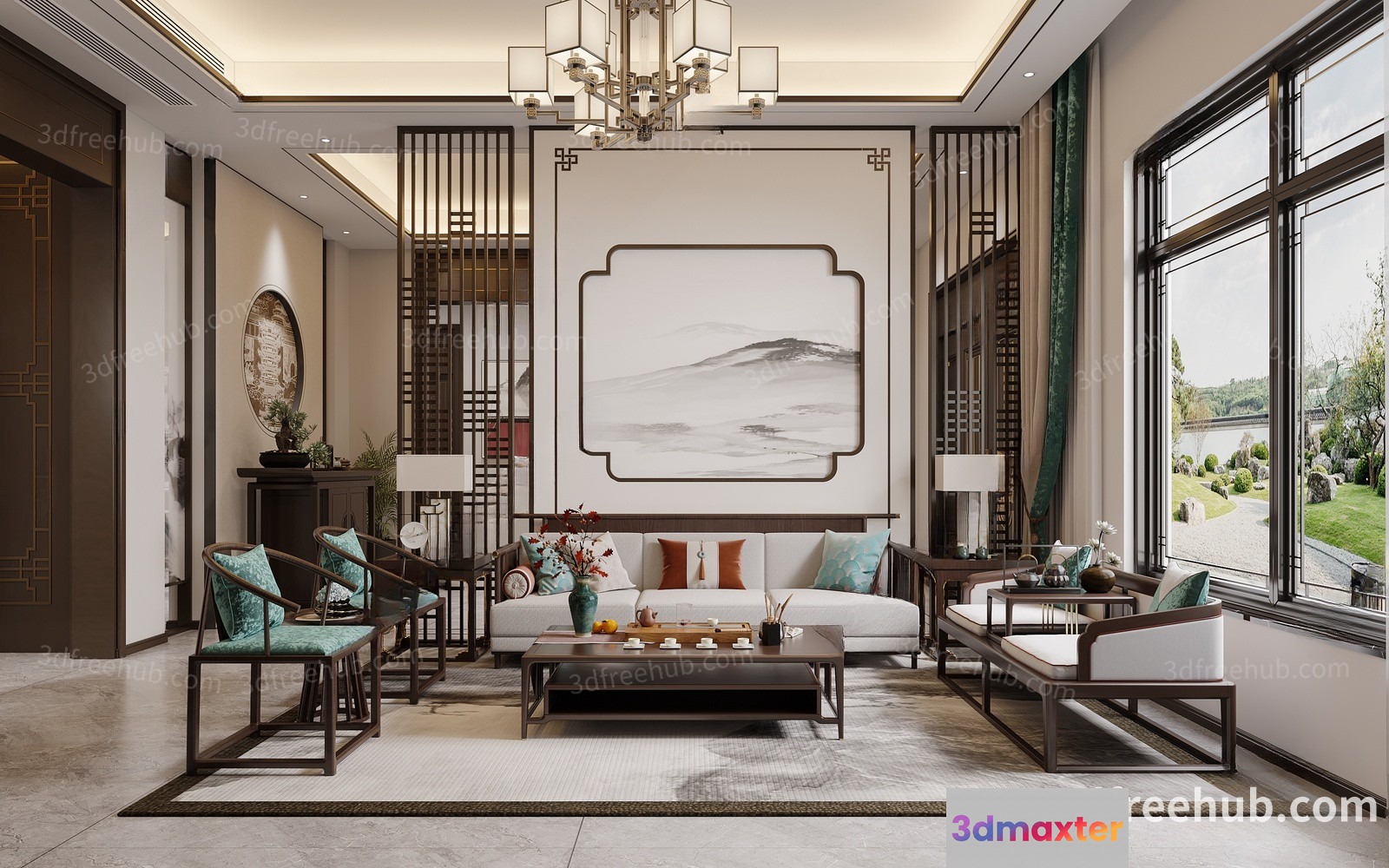 Modern Asian-Inspired Living Room 3D Model - 3776 - VRAY Render