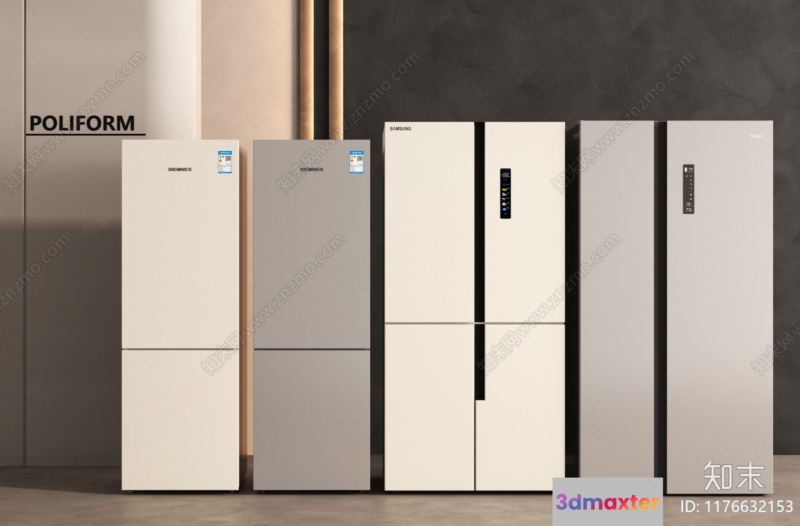 Modern White Refrigerators 3D Model - 5465 - VRAY Render
