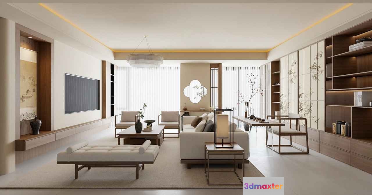 Modern Living Room 3D Model - 7336 - VRAY Render