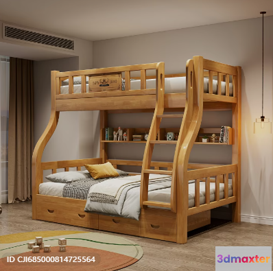 Cozy Wooden Bunk Bed 3D Model - 8539 - VRAY Render