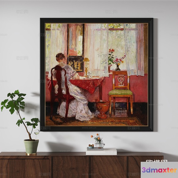 A Painting Of A Woman Sitting At A Table 3D Model - 1839 - VRAY Render