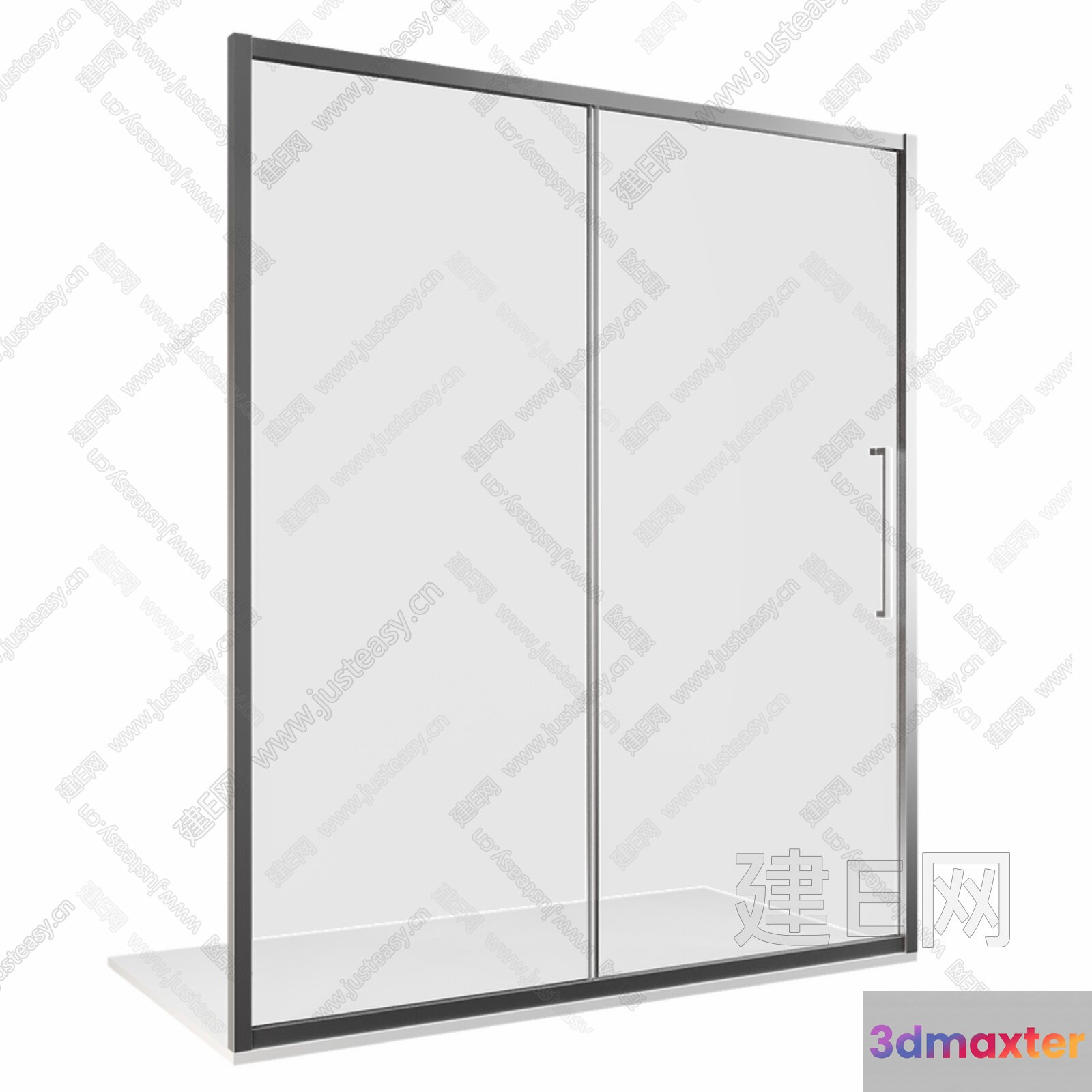 A Glass Shower Door With A Silver Frame And Handle 3D Model - 22490 - VRAY Render