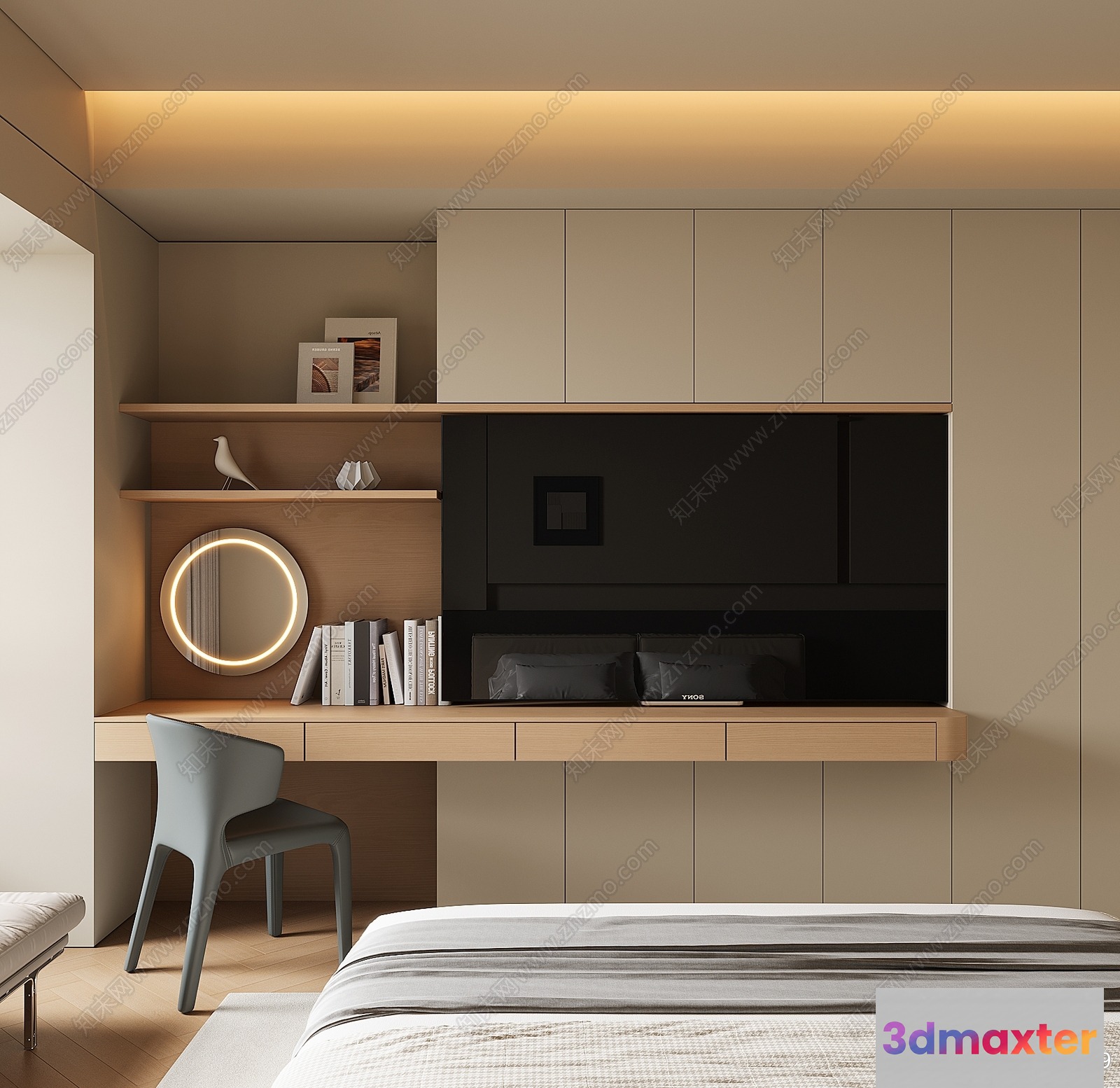 Modern Minimalist Bedroom 3D Model - 18421 - VRAY Render