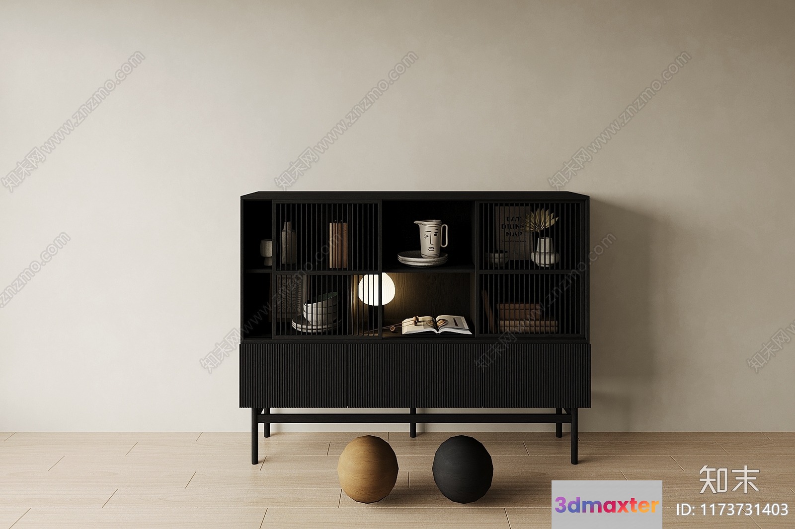 Black Cabinet With Decorative Objects 3D Model - 5259 - CORONA Render