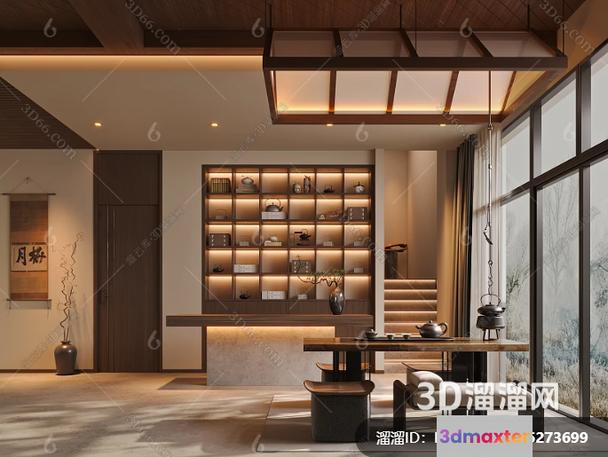 Modern Asian-Inspired Living Room 3D Model - 12631 - VRAY Render