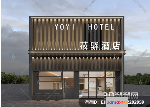 The Main Subject Is A Hotel Building With A Sign That Says Yoy 3D Model - 17268 - VRAY Render