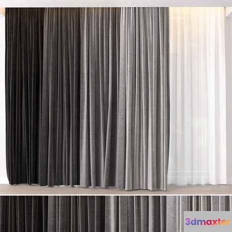 Gray Curtain Panels 3D Model - 17250 - CORONA Render