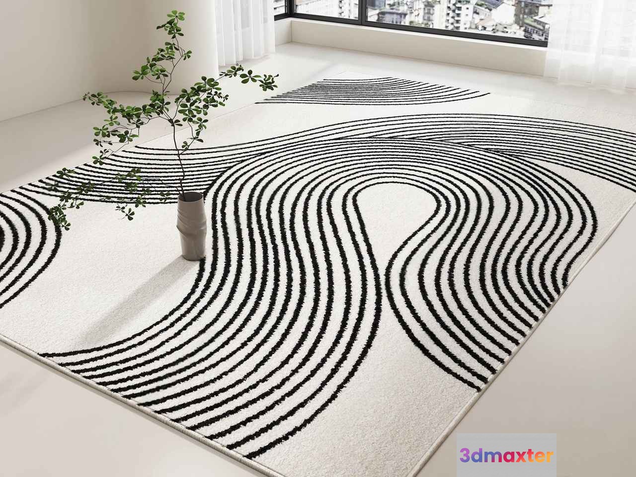 Modern Black And White Rug 3D Model - 10791 - VRAY Render