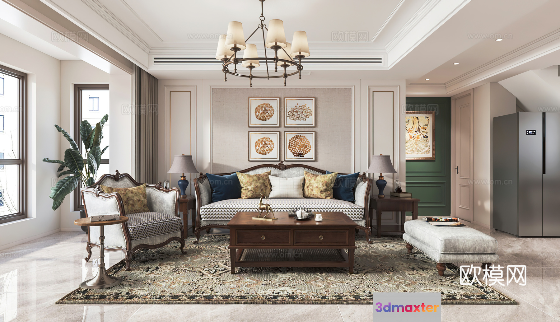 A Traditional Living Room 3D Model - 14422 - VRAY Render