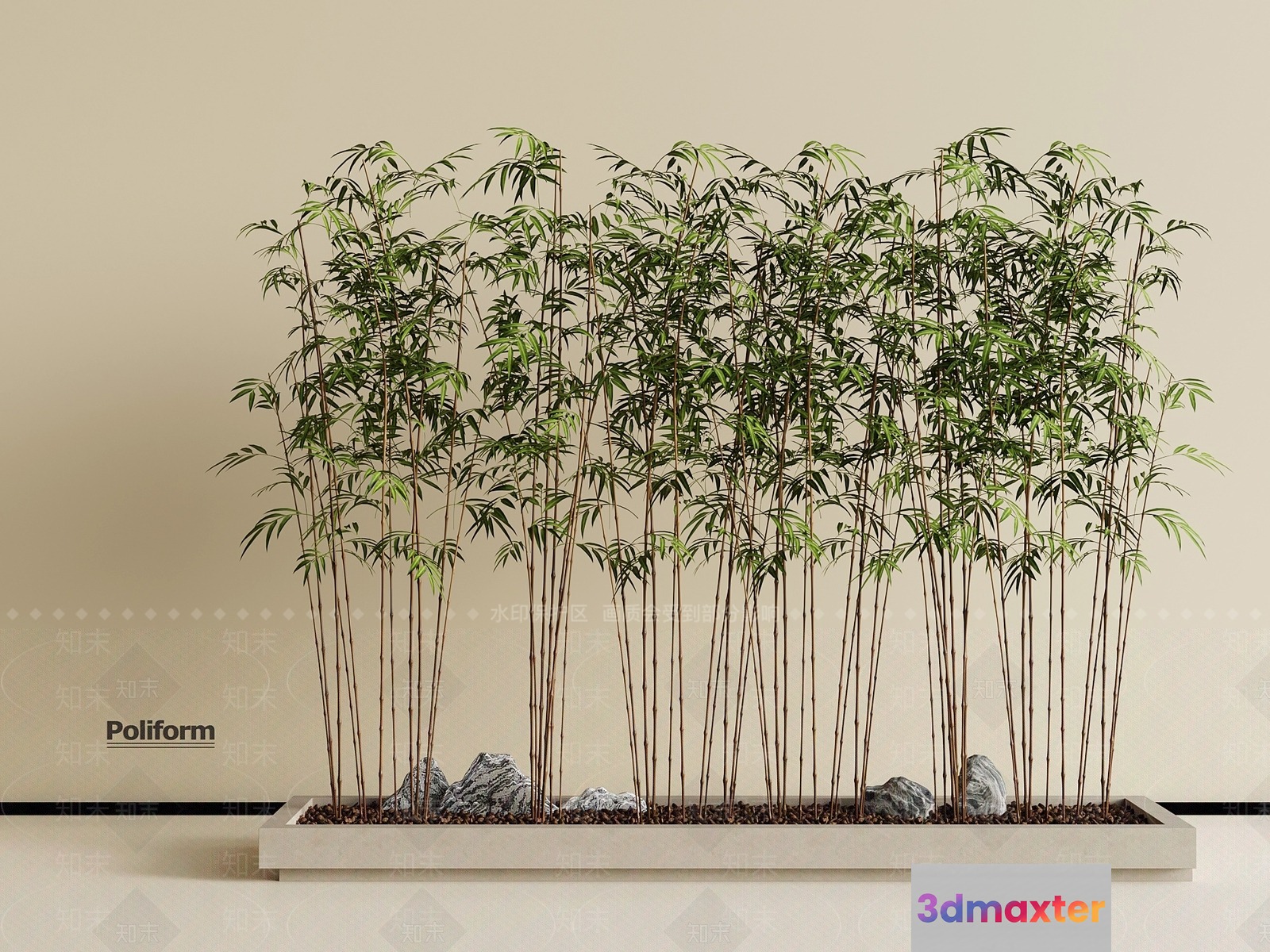 A Bamboo Plant In A Rectangular Planter 3D Model - 3825 - VRAY Render