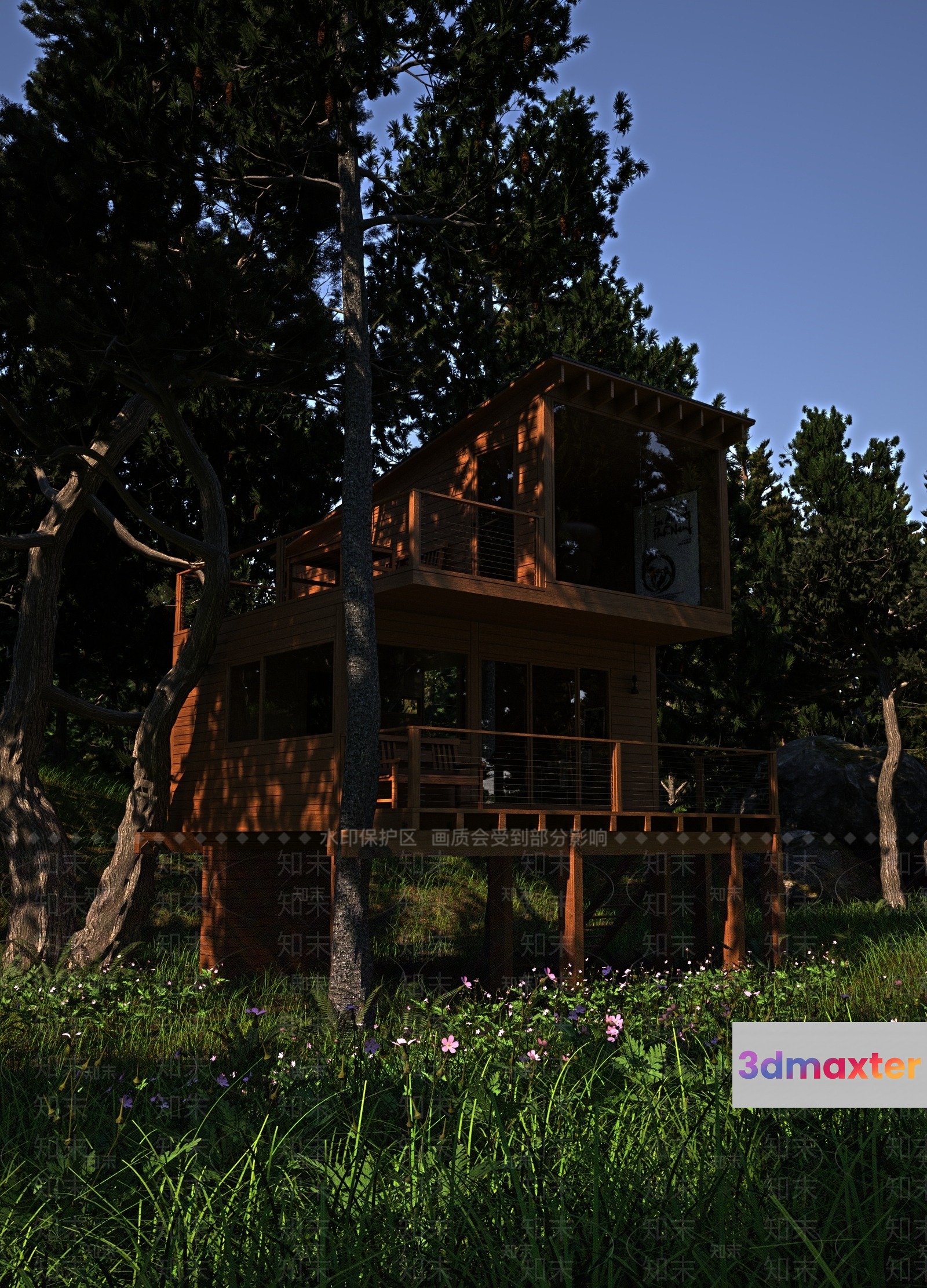 A Wooden Treehouse With A Balcony 3D Model - 16855 - VRAY Render