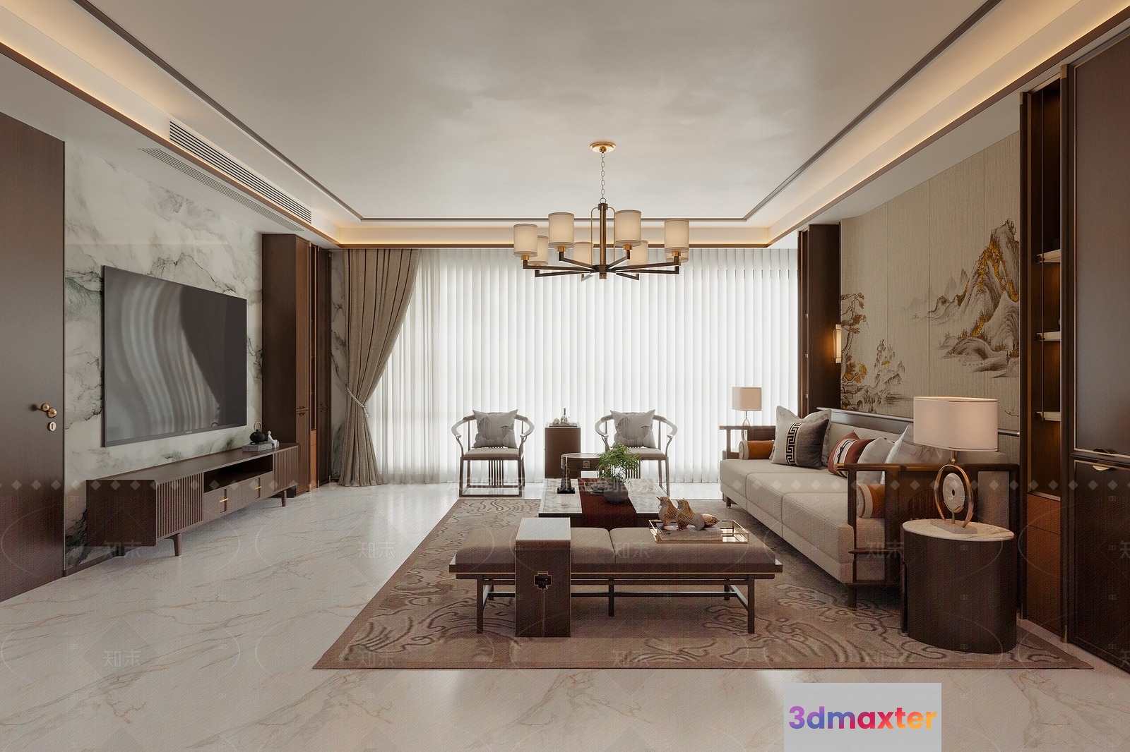 Modern Living Room 3D Model - 1713 - CORONA Render
