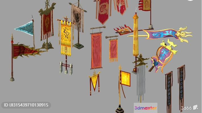 A Collection Of Various Flags 3D Model - 4205 - VRAY Render
