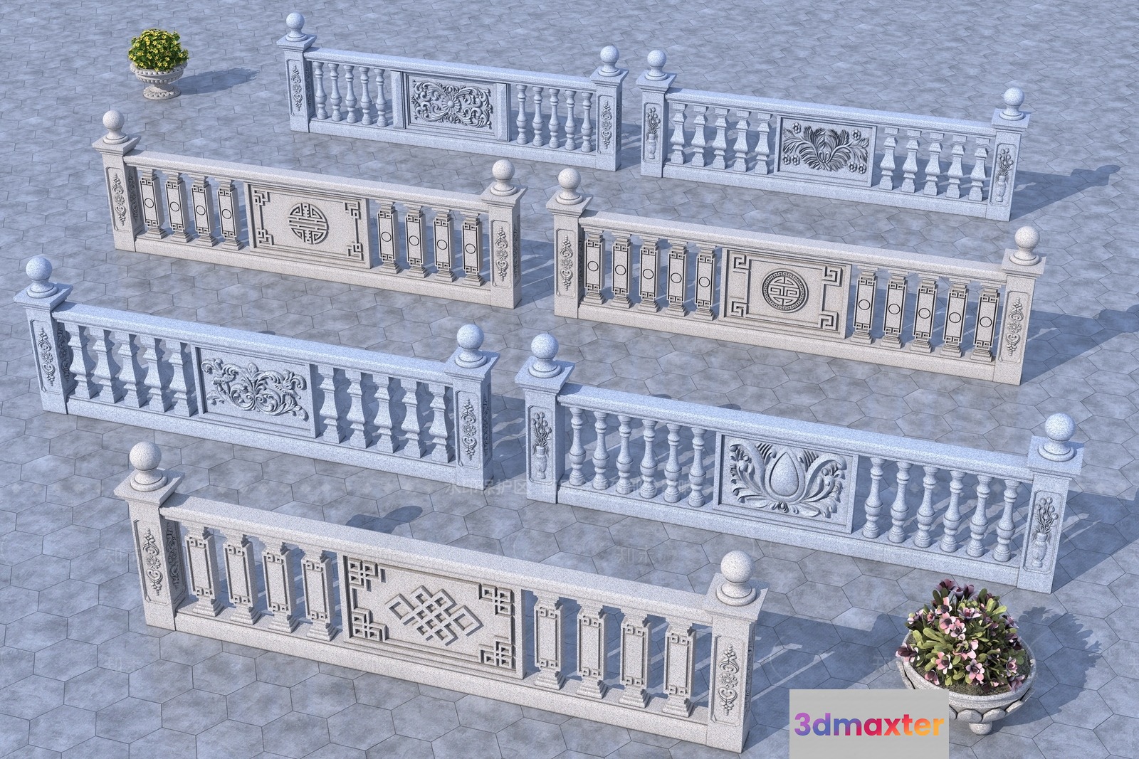 Decorative Stone Balustrades 3D Model - 604 - VRAY Render