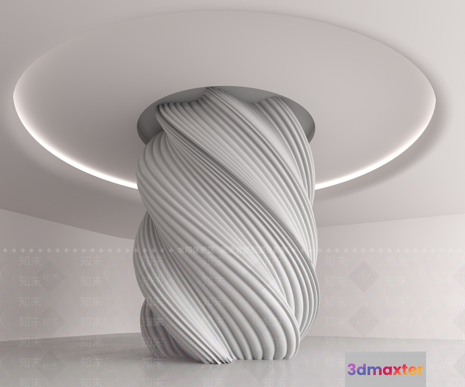 A White Spiral Sculpture In A Modern Room 3D Model - 22807 - VRAY Render