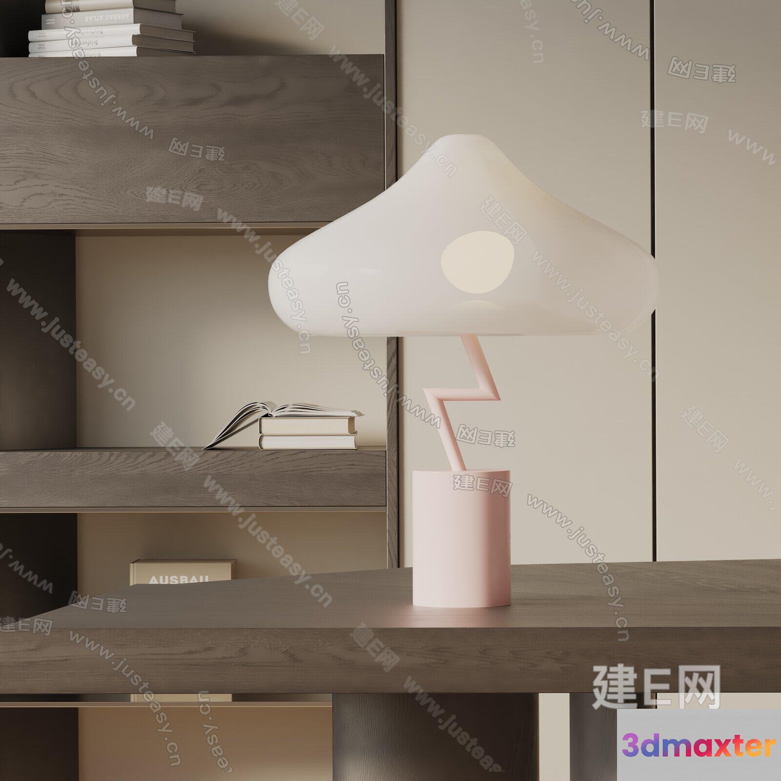 A Mushroom Lamp With A White Shade 3D Model - 14637 - VRAY Render
