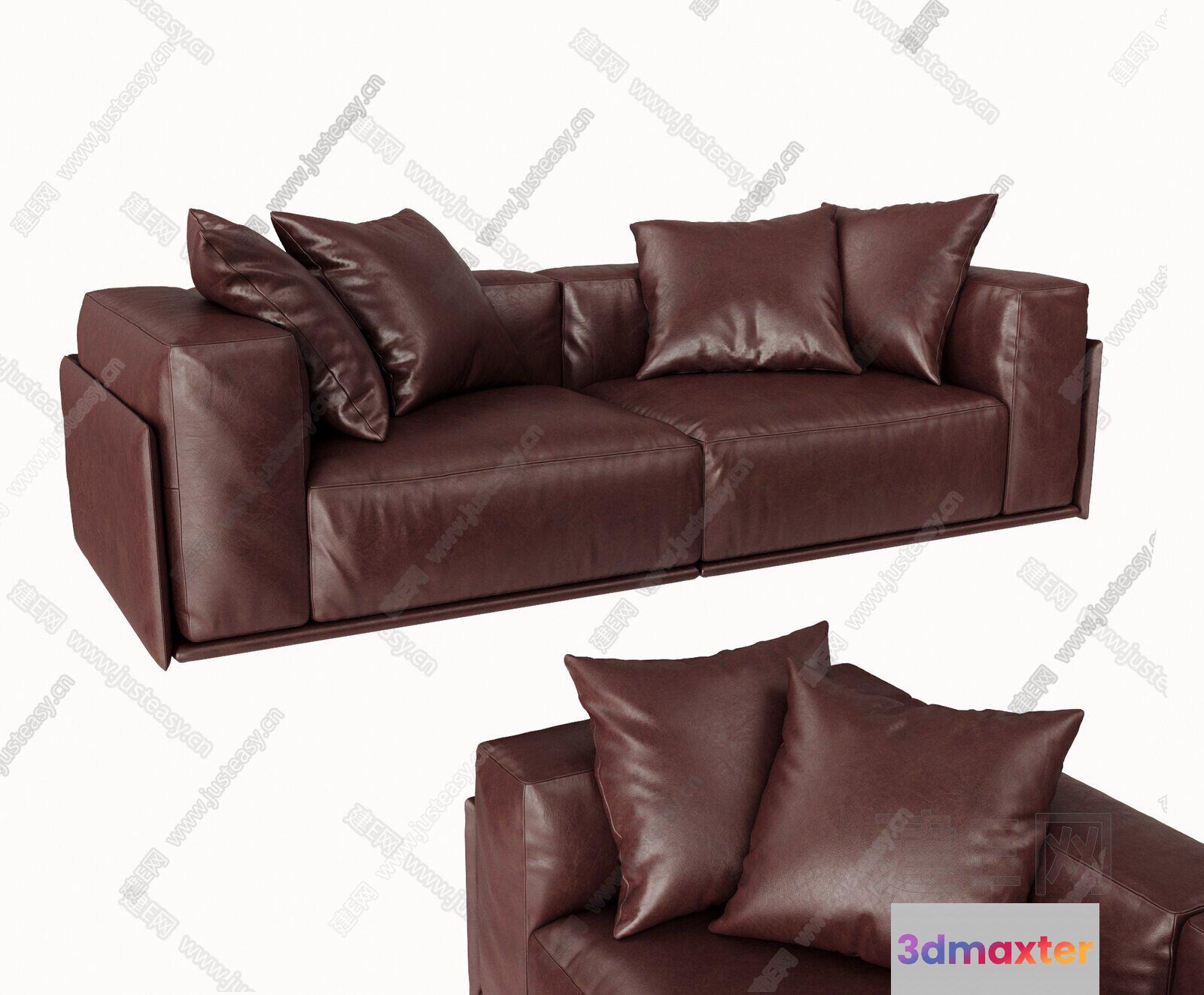 Brown Leather Sofa 3D Model - 12836 - CORONA Render