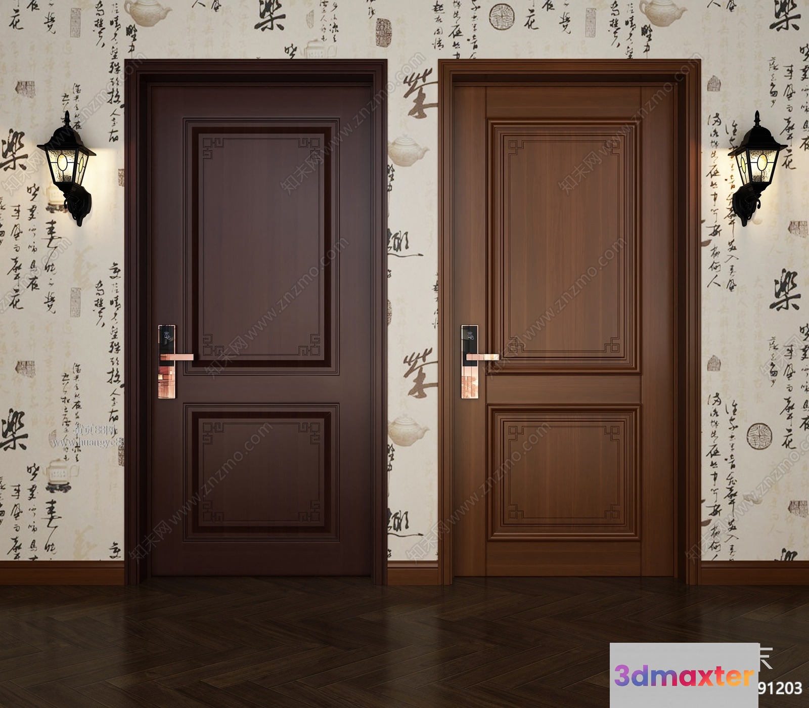 Two Brown Doors 3D Model - 13235 - VRAY Render