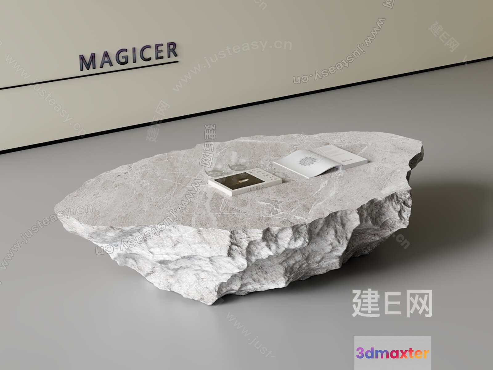 A Large Rock With Books On It 3D Model - 1418 - CORONA Render