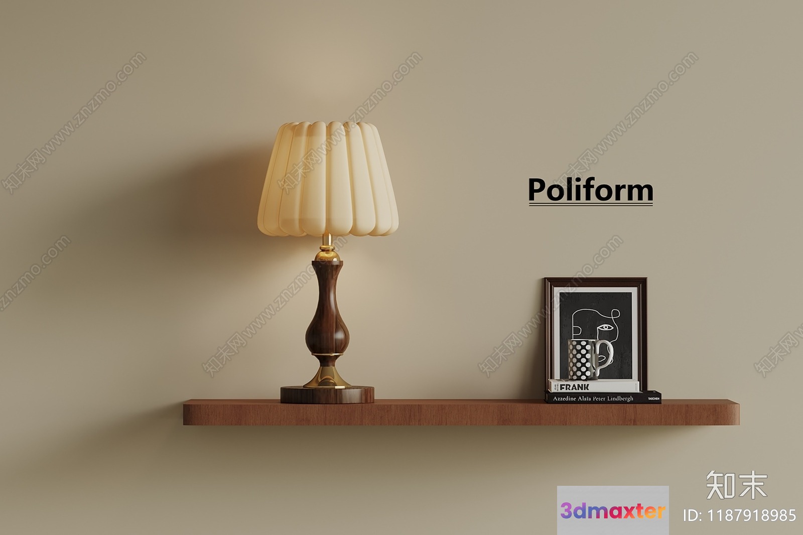 A Poliform Lamp With A Wooden Base And White Shade 3D Model - 6420 - VRAY Render