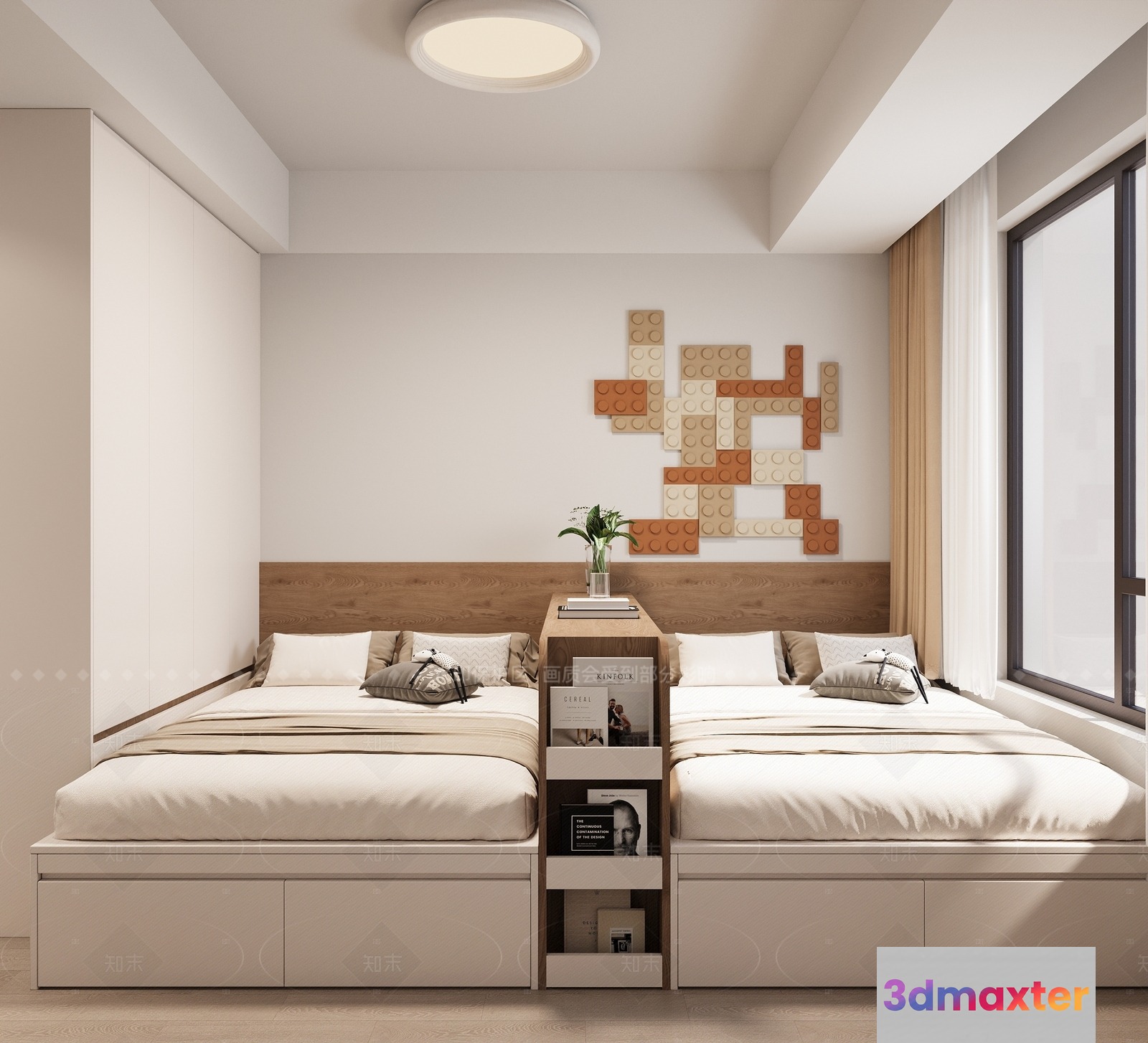 Modern Twin Bedroom 3D Model - 19831 - VRAY Render