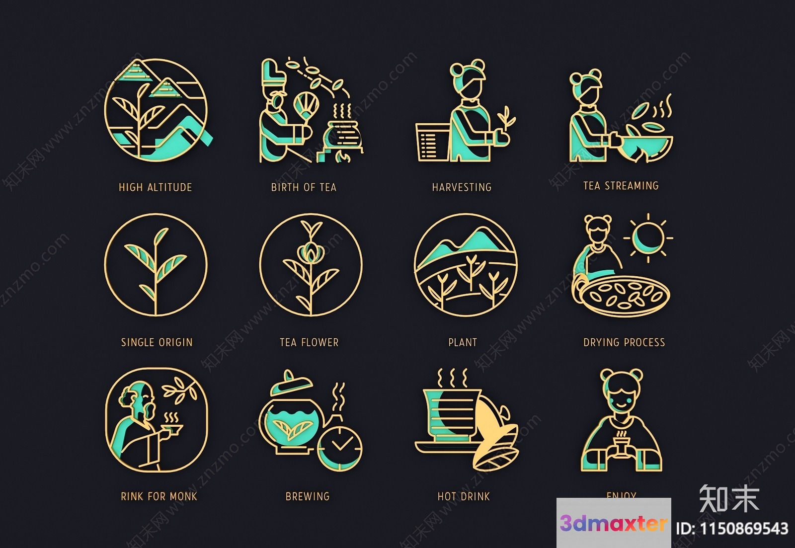 Tea-Themed Icons 3D Model - 1605 - VRAY Render