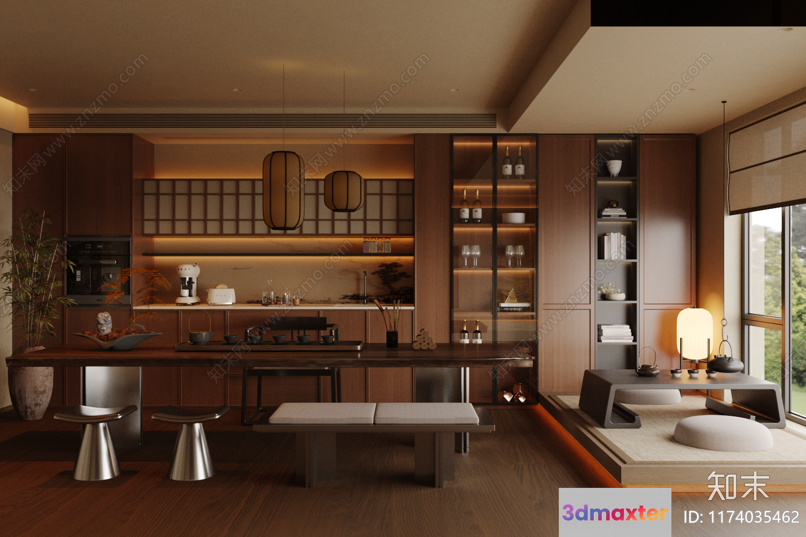 Modern Japanese Dining Room 3D Model - 18383 - VRAY Render