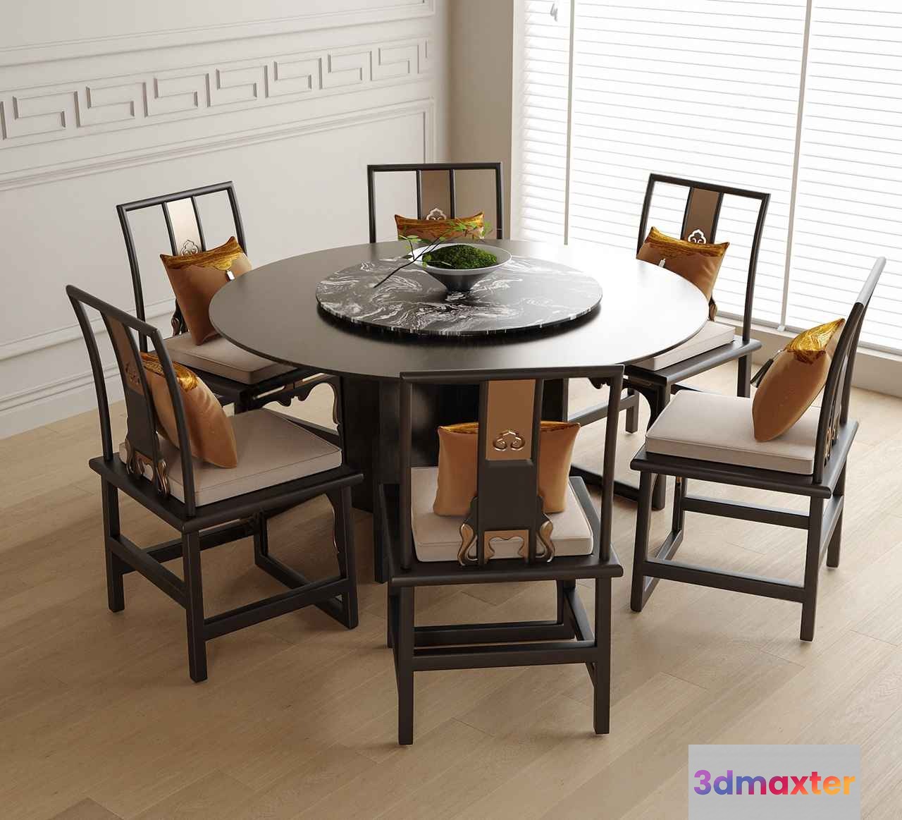 A Round Dining Table With Six Chairs 3D Model - 1642 - VRAY Render