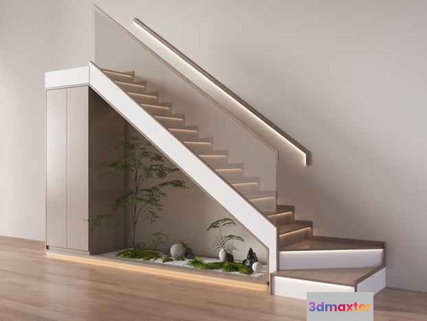 Modern White Staircase 3D Model - 7732 - VRAY Render