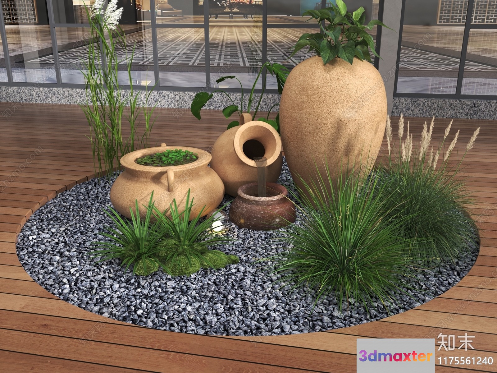 A Group Of Clay Pots With Plants 3D Model - 13221 - VRAY Render