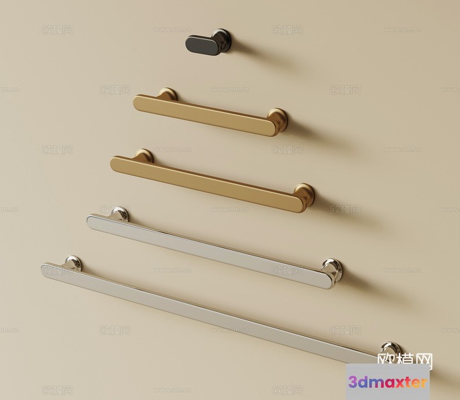 A Collection Of Cabinet Handles 3D Model - 1233 - VRAY Render