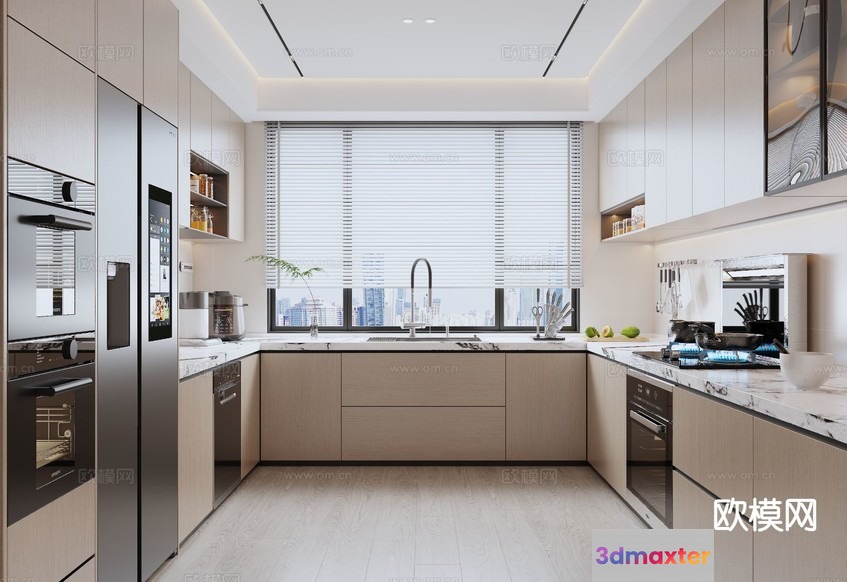 Modern Kitchen With Stainless Steel Appliances 3D Model - 19031 - CORONA Render