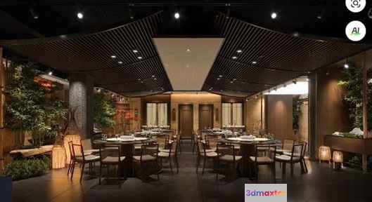 Modern Restaurant Interior 3D Model - 7200 - VRAY Render