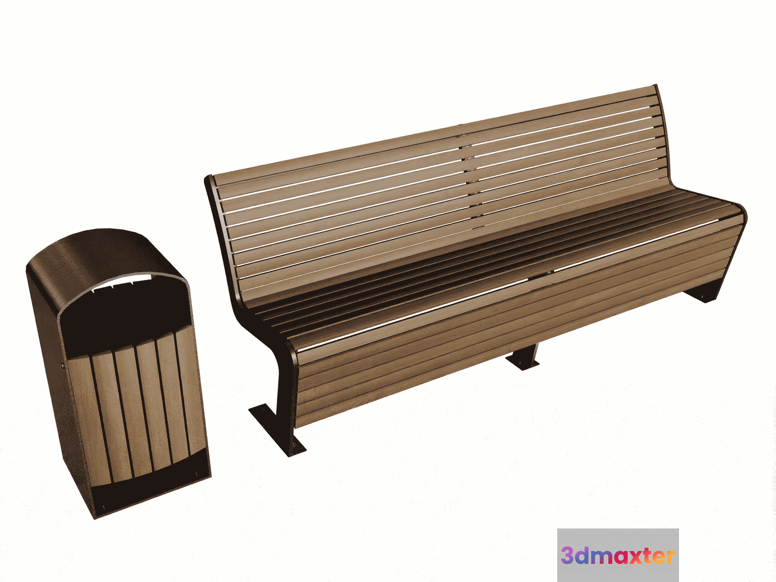 A Park Bench And Trash Can 3D Model - 14992 - VRAY Render