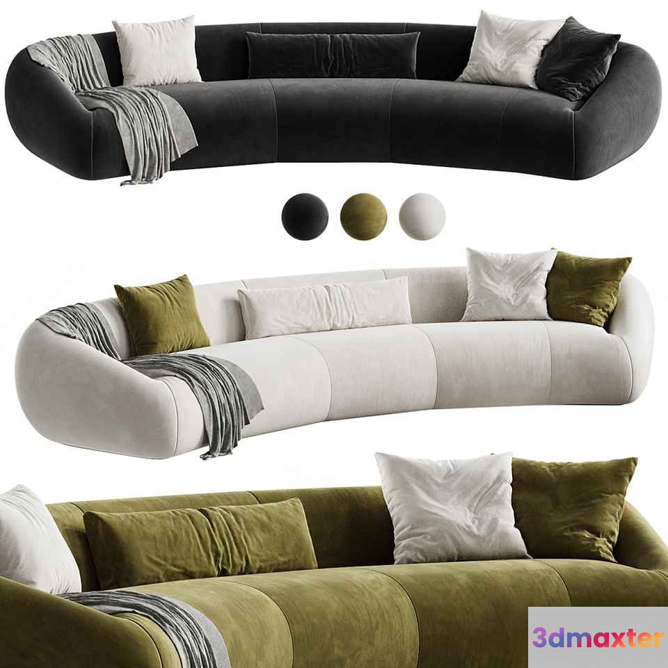 A Long Curved Couch 3D Model - 4372 - VRAY Render