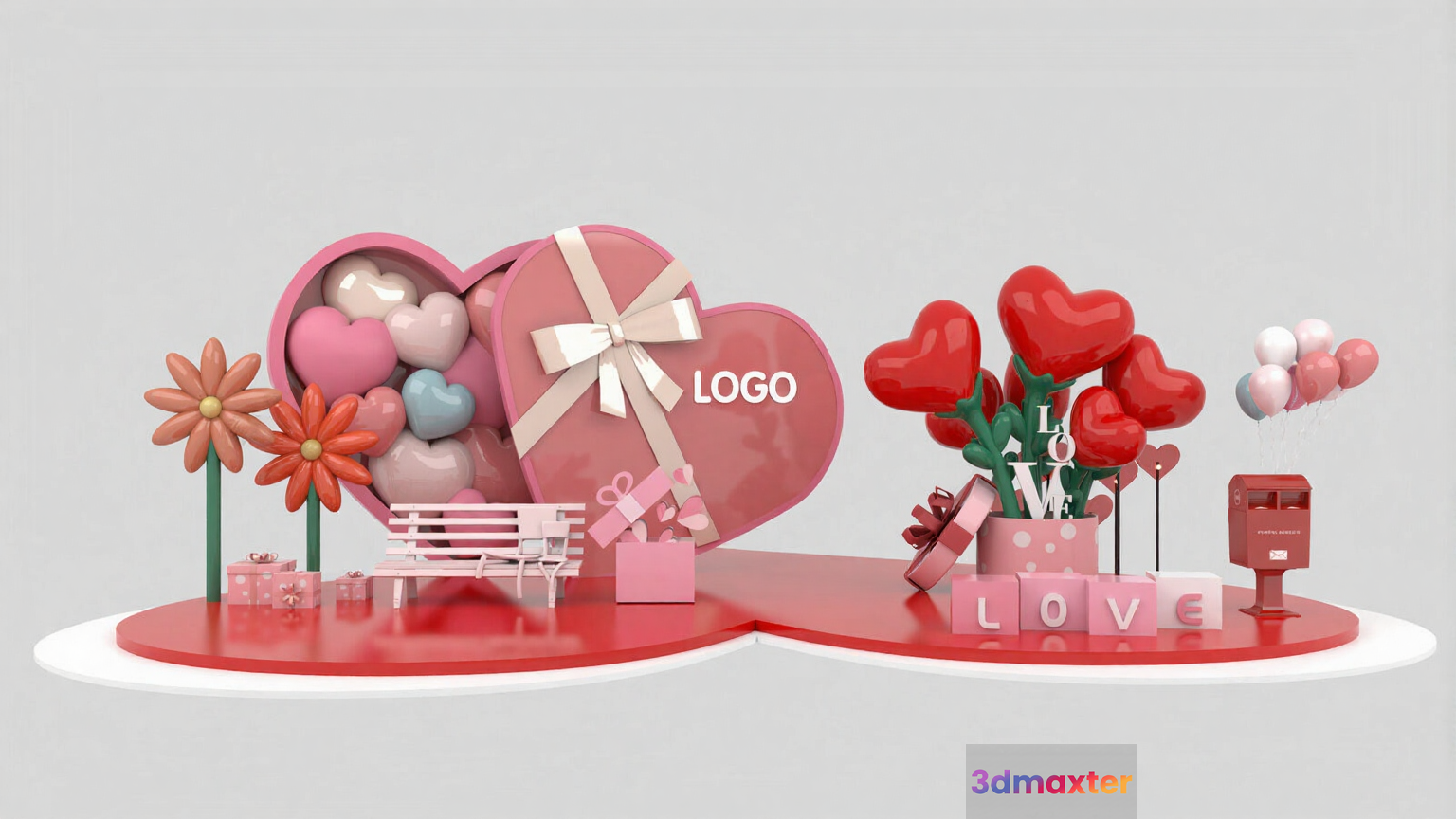 A 3D Rendering Of Valentine'S Day-Themed Objects 3D Model - 15677 - VRAY Render