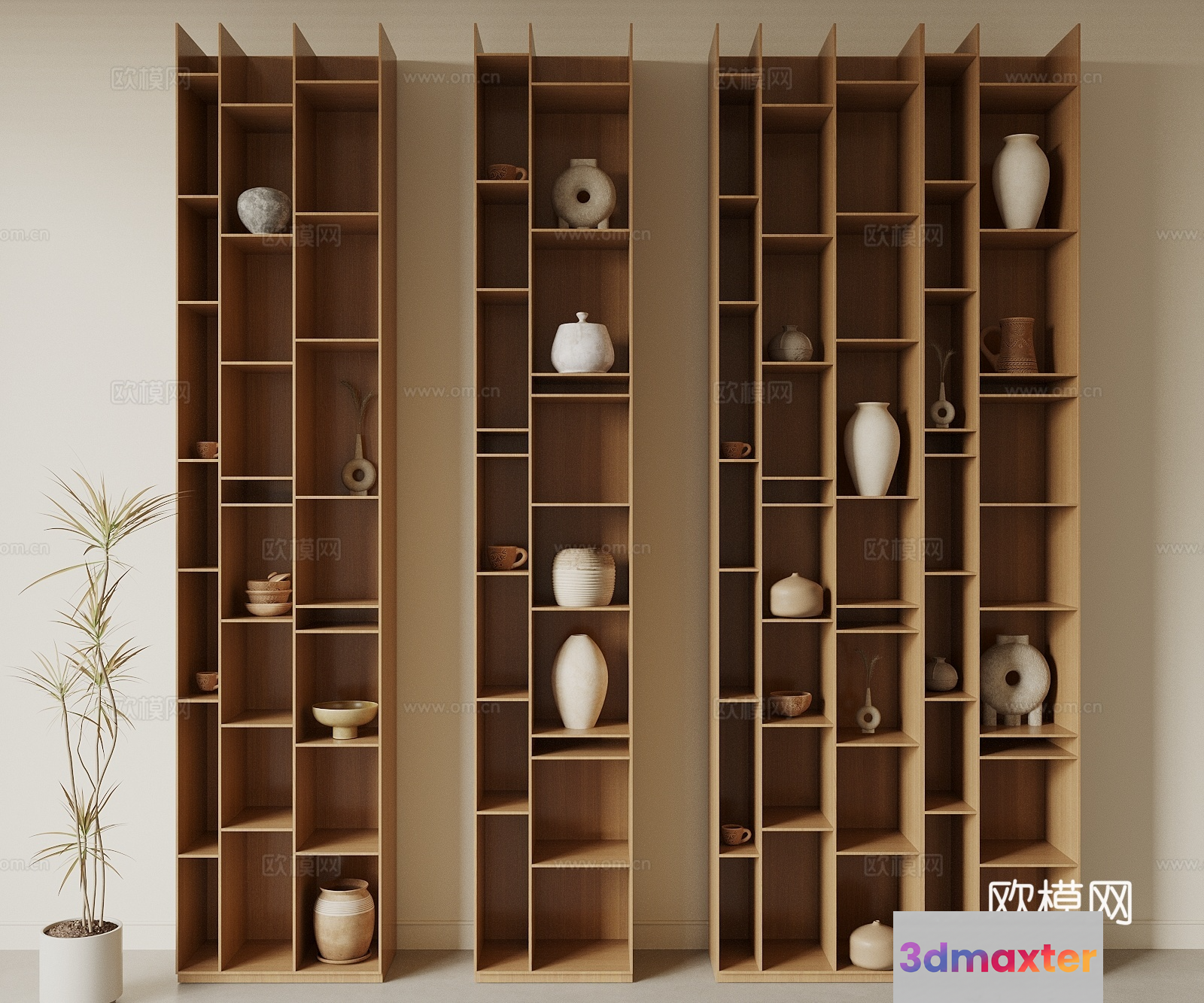 Modern Wooden Shelving Unit 3D Model - 19190 - VRAY Render