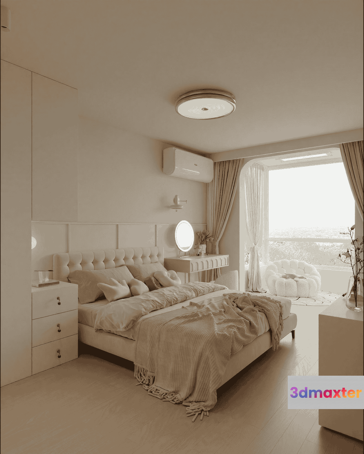 A White Bedroom 3D Model - 11593 - VRAY Render