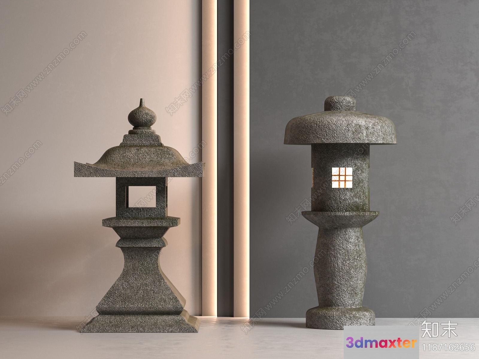 Japanese Stone Lanterns 3D Model - 7055 - VRAY Render