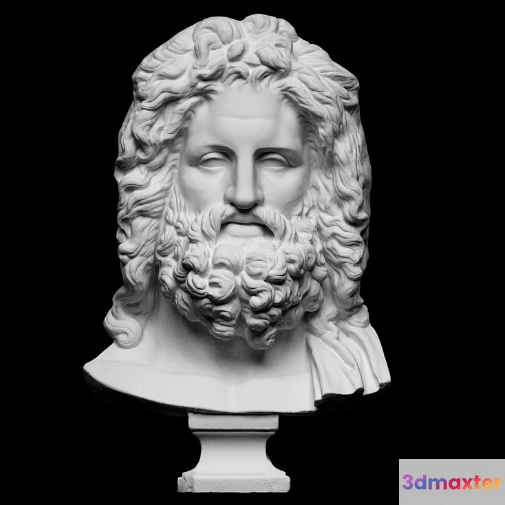 A White Marble Bust Of A Man With Long Hair And A Beard 3D Model - 21816 - VRAY Render